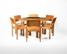 Alvar Aalto (1898-1976) for Finmar; A Model 91 dining table and Model 91A Lazy Suzan, with a set of