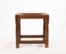 Robert Thompson of Kilburn (1876-1955) A Mouseman dressing table stool, circa 1930