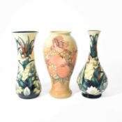 Sally Tuffin for Moorcroft Pottery, A Finches Ochre vase, circa 1990