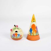 Clarice Cliff (1899-1972) A Crocus pattern conical sugar sifter