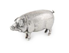 An Edwardian novelty silver pig vesta case,