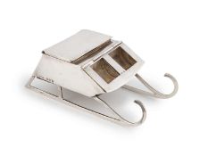 An Edwardian novelty silver sleigh inkwell and stamp box,