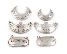 A collection of George III silver Bateman family wine labels,