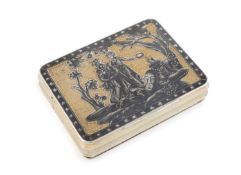 A 19th century Russian silver, silver-gilt and niello work snuff box,
