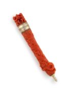 A silver-gilt mounted coral needle case,