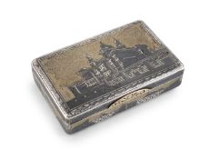 A 19th century Russian silver, silver-gilt and niello work snuff box,