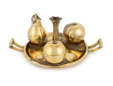 A Victorian silver-gilt two-handled inkstand,