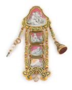 An 18th century gold and enamel chatelaine,
