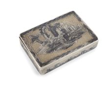 A late-19th century Russian silver, silver-gilt and niello work snuff box,