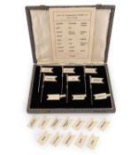 A cased set of six silver sandwich flags,