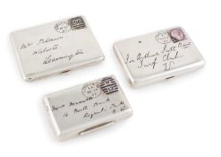 Three Victorian novelty silver and enamel cigarette cases,