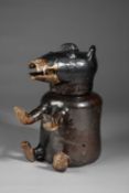 A SALT-GLAZED BEAR JUG AND COVER