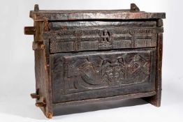 A HIMALAYAN CARVED PINE CHEST