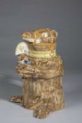 A PEARLWARE BEAR JUG AND COVER