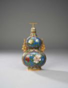 A CHINESE CLOISONNE ENAMEL DOUBLE-GOURD VASE AND COVER