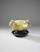 A LARGE CHINESE CELADON JADE INCENSE BURNER