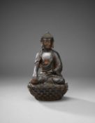 A LARGE CHINESE GILT-BRONZE SEATED FIGURE OF BUDDHA
