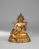 A RARE TIBETAN GILT-COPPER ALLOY FIGURE OF AVALOKITESHVARA