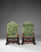 A PAIR OF CHINESE SPINACH-GREEN JADE 'LADIES' TABLE SCREENS