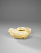 A LARGE CHINESE CELADON JADE 'LOTUS AND EGRET' BRUSH WASHER