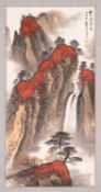 WEI ZIXI (1915-2002), AUTUMNAL WATERFALL LANDSCAPE