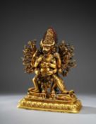 A LARGE CHINESE GILT-BRONZE FIGURE OF YAMANTAKA