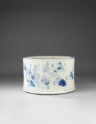 A LARGE JAPANESE BLUE AND WHITE HANDWARMER