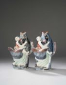 TWO JAPANESE BENKEI AND CARP VASES