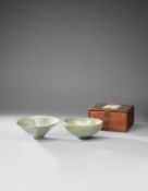 TWO KOREAN CELADON INLAID BOWLS
