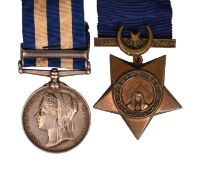 A pair to Private J Wells, York and Lancaster Regiment: Egypt and Sudan Medal 1882-89, dated
