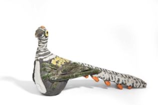 Rosemary Wren (1922-2013) at Oxshott Pottery, a raku sculpture of a stylised pheasant