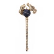 A SEED PEARL AND LAPIS LAZULI BAR BROOCH