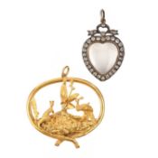 AN AUSTRALIAN YELLOW GOLD PENDANT AND A PASTE-SET LOCKET PENDANT