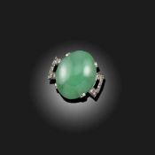 A FRENCH JADE, DIAMOND AND ONYX RING