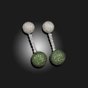 A PAIR OF GARNET AND DIAMOND EARRINGS