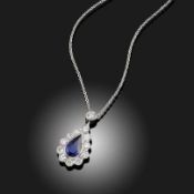 A SAPPHIRE AND DIAMOND PENDANT