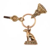 TWO FOB SEALS, TO A SPLIT RING, AND A WATCH KEY