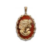 A JASPER AND GOLD CAMEO PENDANT