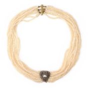 A LATE 19TH CENTURY DIAMOND CLASP ON A LATER CULTURED PEARL CHOKER NECKLACE