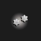 A PAIR OF DIAMOND CLUSTER EAR STUDS