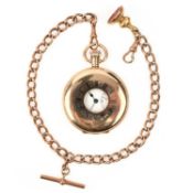 A 9CT YELLOW GOLD HALF-HUNTER POCKET WATCH AND CHAIN, C1924