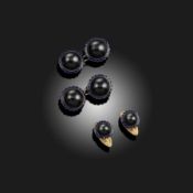 LACLOCHE FRÈRES, A PAIR OF ONYX AND ENAMEL CUFFLINKS AND STUDS