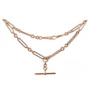 A 9CT YELLOW GOLD LONG OVAL LINK ALBERT CHAIN, C1912