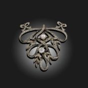 A DIAMOND RIBBON BROOCH, 19TH CENTURY AND LATER