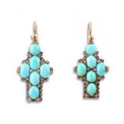 A PAIR OF TURQUOISE AND DIAMOND CRUCIFORM EARRINGS