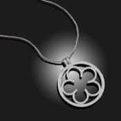 A DIAMOND-SET OPENWORK FLOWER PENDANT NECKLACE,