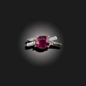 A RUBELLITE AND DIAMOND RING