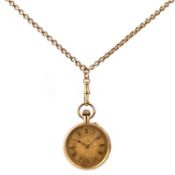 A LADY'S GOLD FOB WATCH AND CHAIN