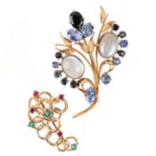 TWO GEM-SET GOLD BROOCHES