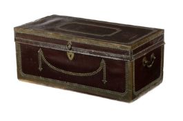 AN ANGLO-CHINESE CAMPHORWOOD LEATHER TRUNK